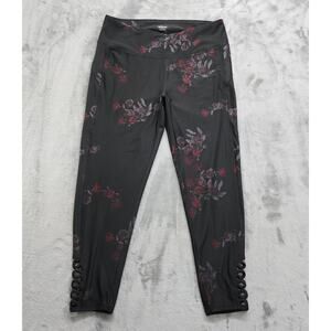 Maurices Leggings Womens 1 1X Black Pink Floral Loop Hem 7/8 Active Workout Gym